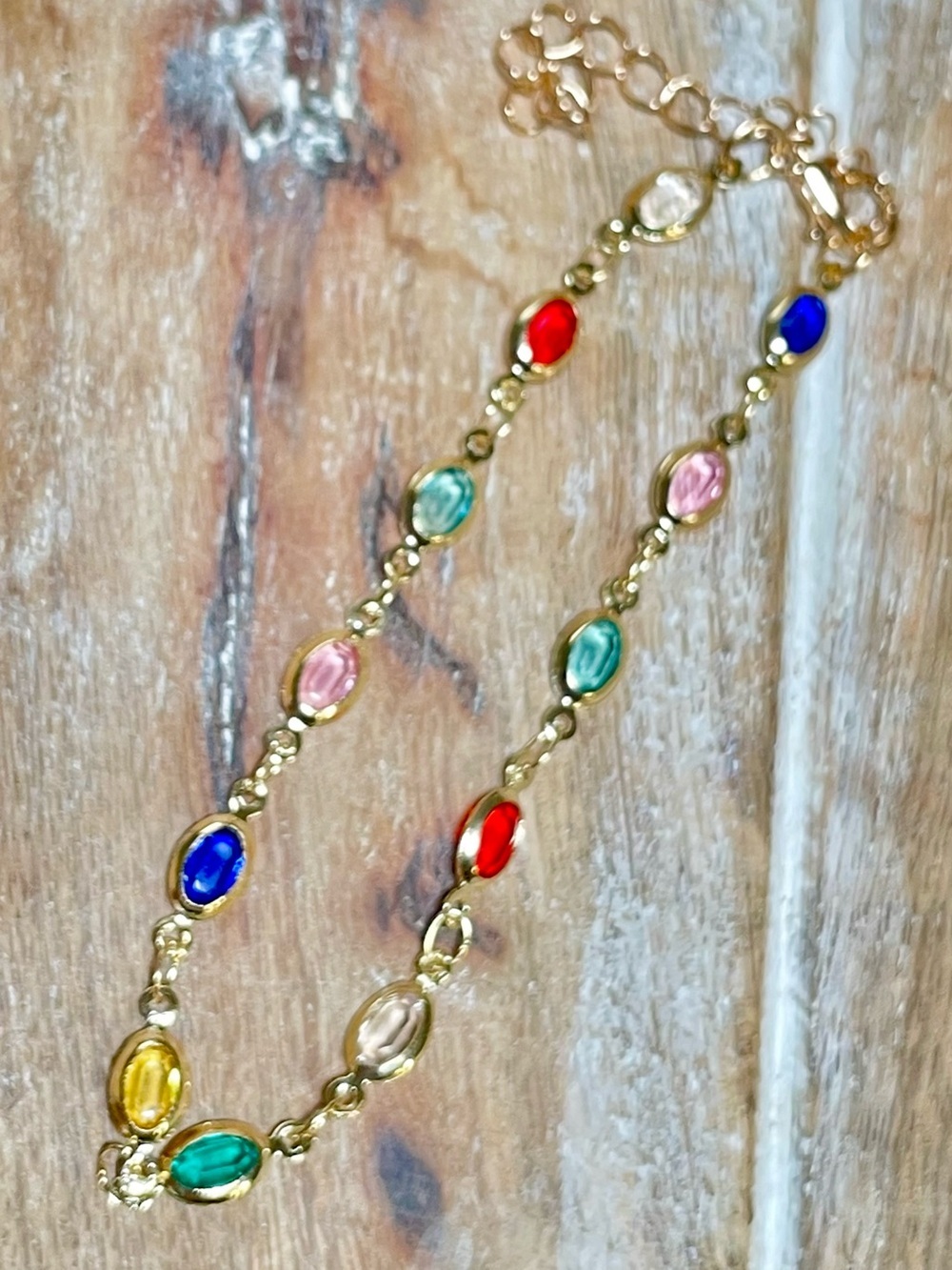 Gold-Tone Multicolor Oval Crystal Stone Tennis Bracelet - Women Jewelry